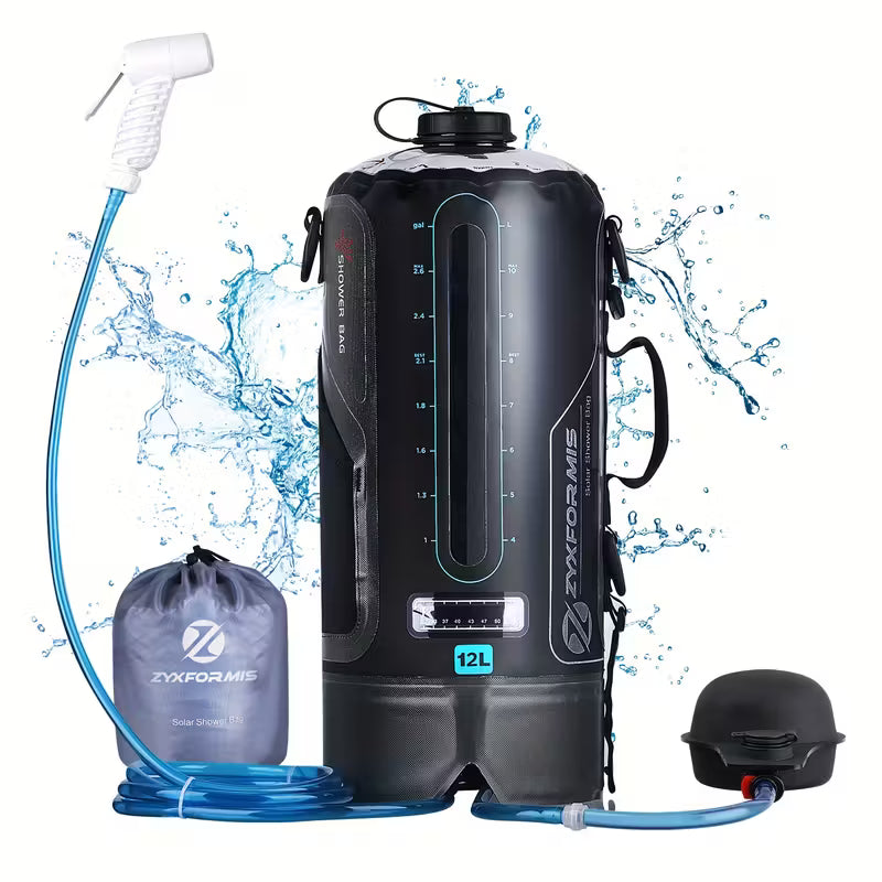 TPU Portable Shower Bag, 20L Camping Shower Bag with Foot Pump and Pressurized Shower Head