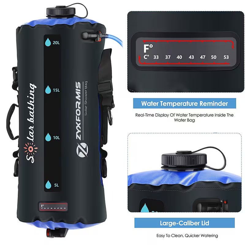TPU Portable Shower Bag, 20L Camping Shower Bag with Foot Pump and Pressurized Shower Head
