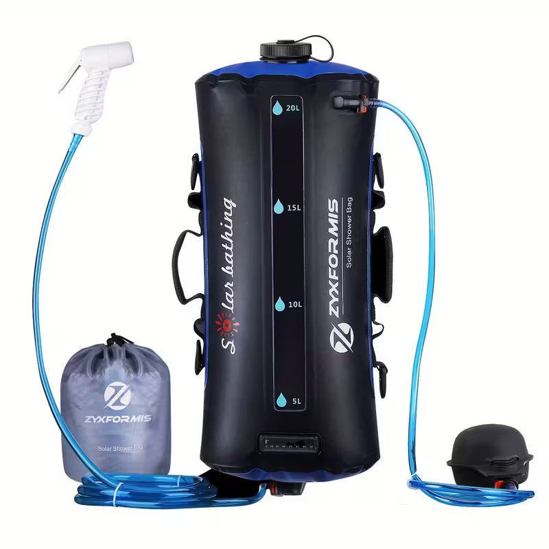 TPU Portable Shower Bag, 20L Camping Shower Bag with Foot Pump and Pressurized Shower Head